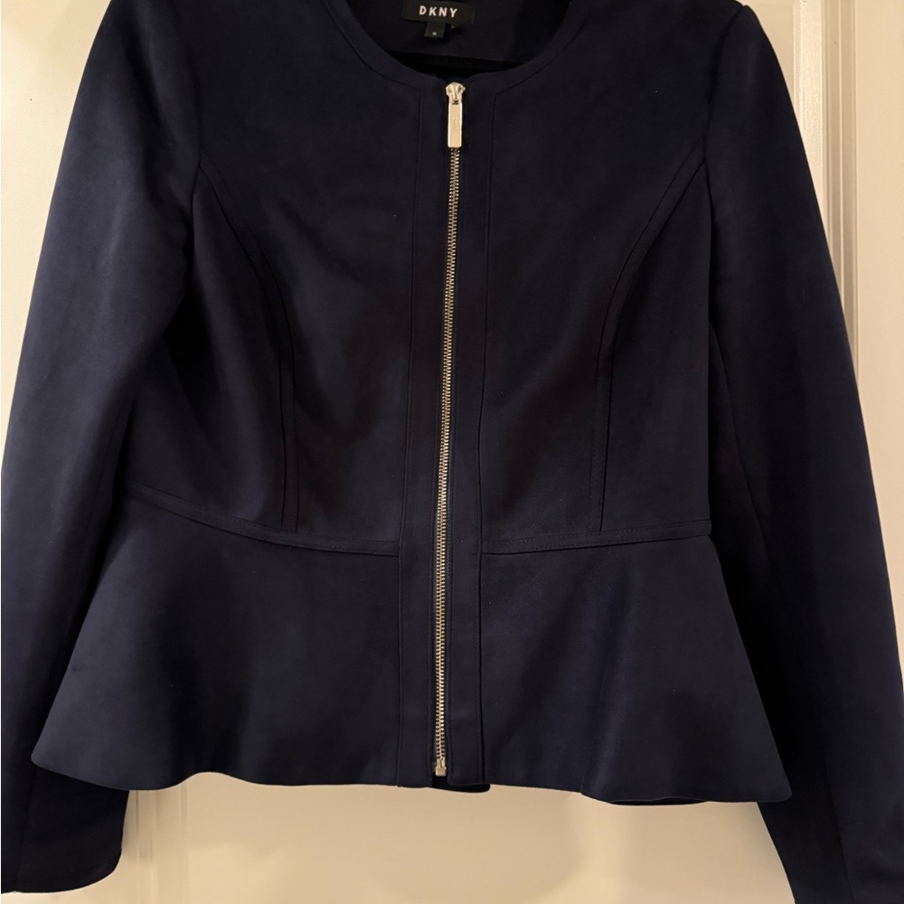 DKNY structure Navy Blue Faux Suede Blazer - Picture 3 of 5
